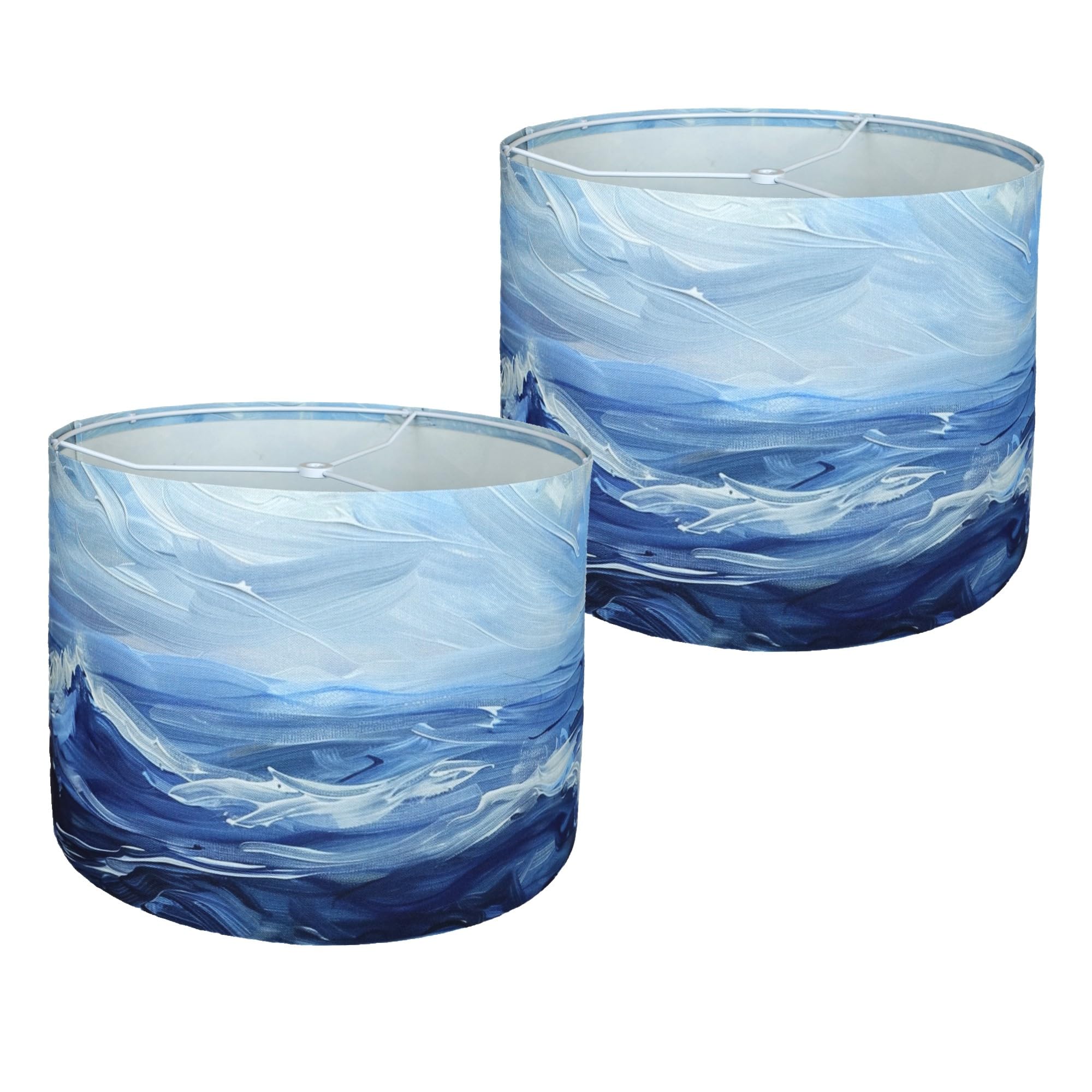 NAVISSORY Sea Waves lampshade in abstract blue and white for living room décor.