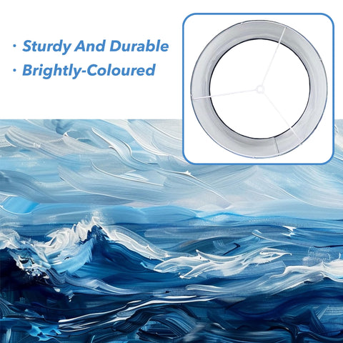 Drum shade enhances living room setup with nautical color pop.