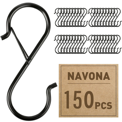 Navona heavy-duty S hook with locking clip for secure kitchen pot and utensil hangers.