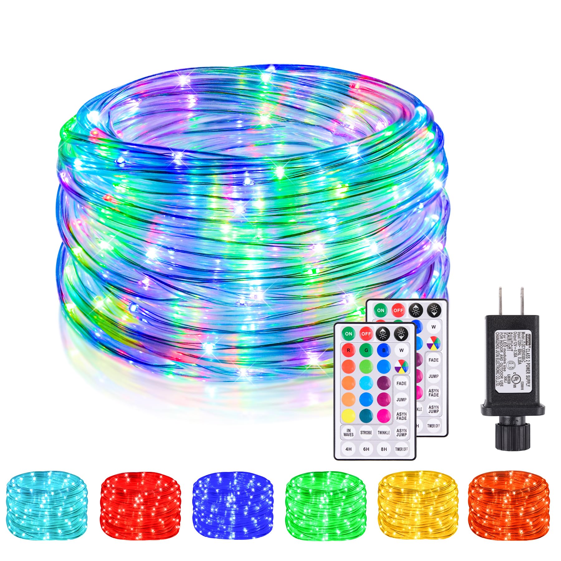 Nazuwke 49ft LED rope lights outdoors with remotes create cozy patio ambiance in 18 colors.