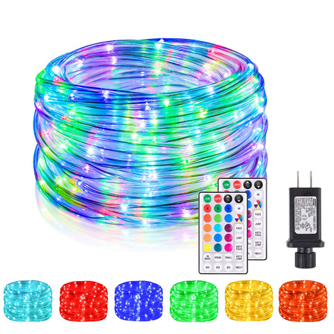 Nazuwke 49ft LED rope lights outdoors with remotes create cozy patio ambiance in 18 colors.