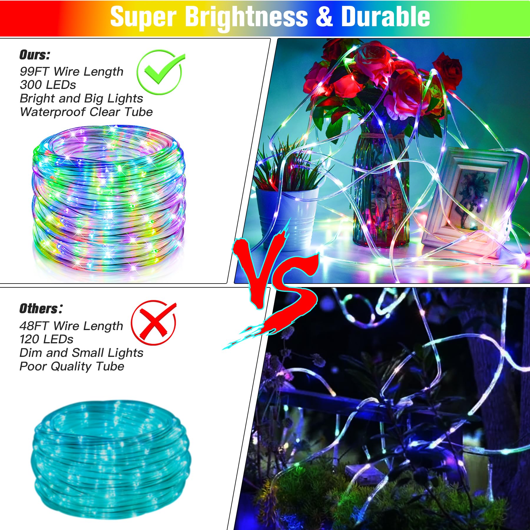 Nazuwke multicolor mode rope lights for festive effects