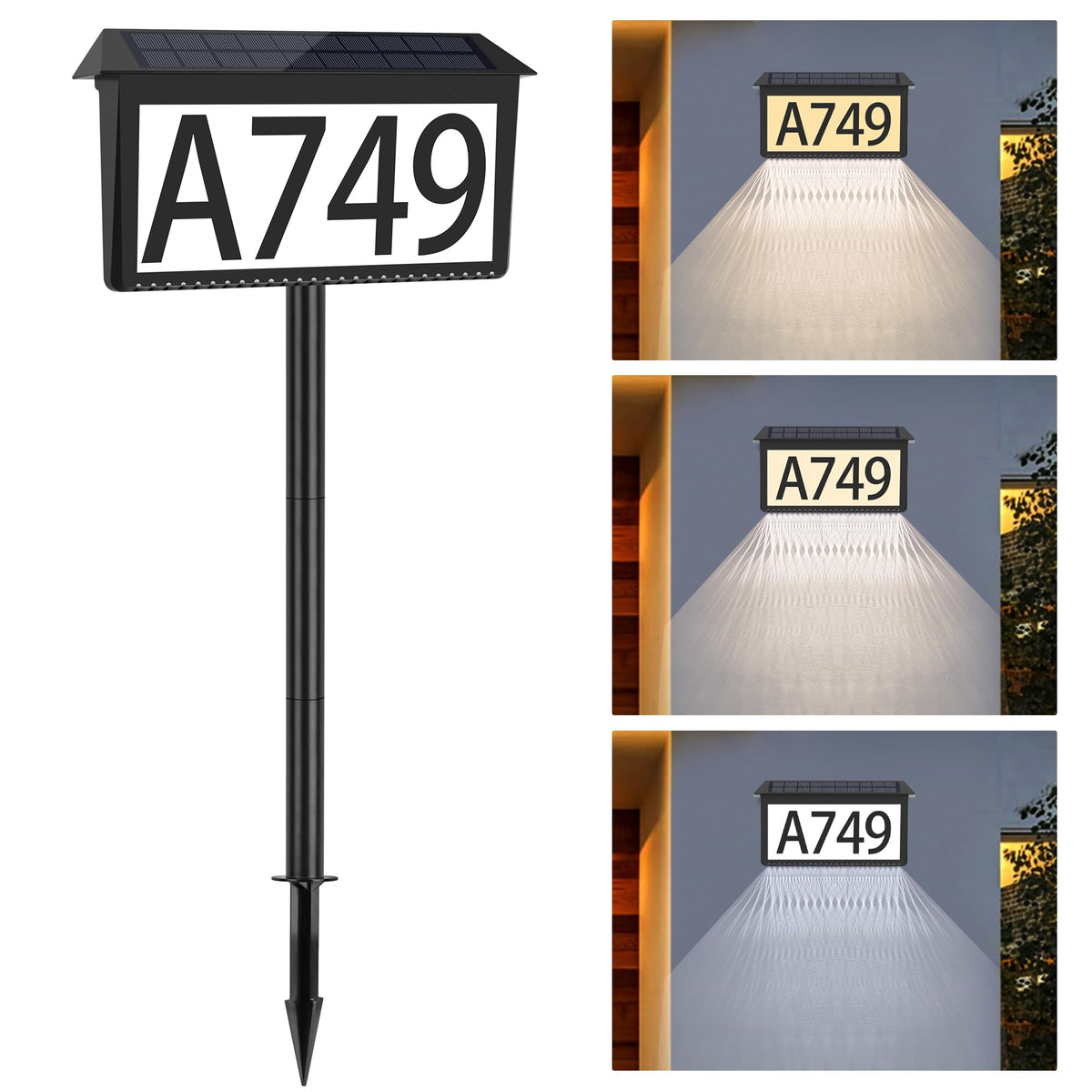 Nazuwke solar address sign front view lights your entry with clear address visibility.