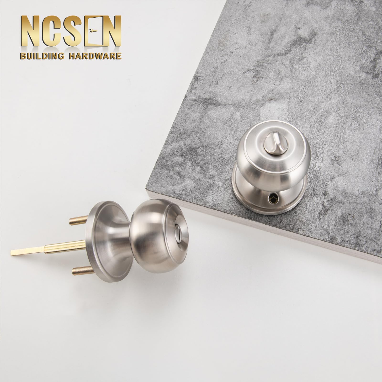 NCSEN brushed nickel latch with adjustable backset for 2-3/8 or 2-3/4 inches.