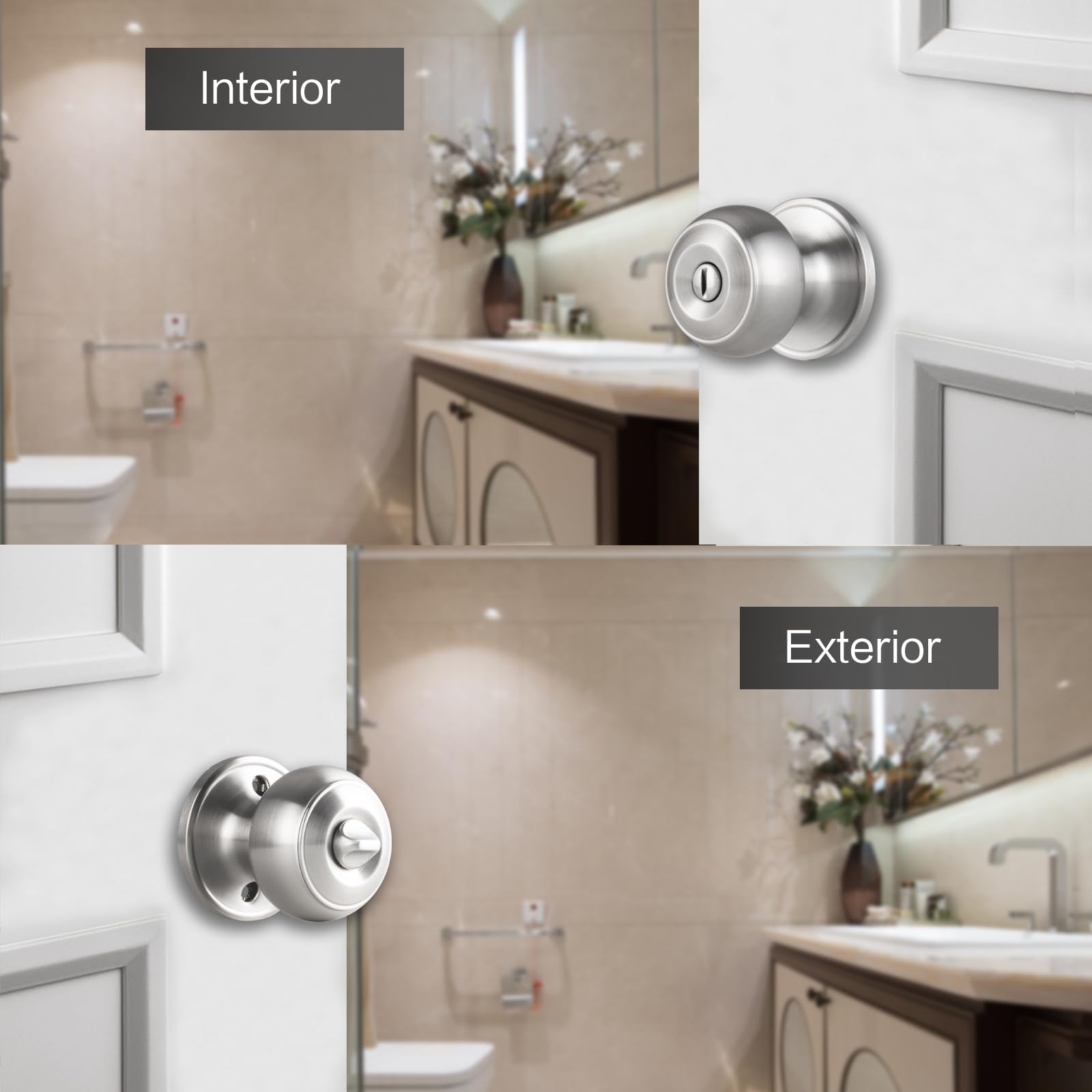 NCSEN brushed nickel knob with inside turn button for private rooms.