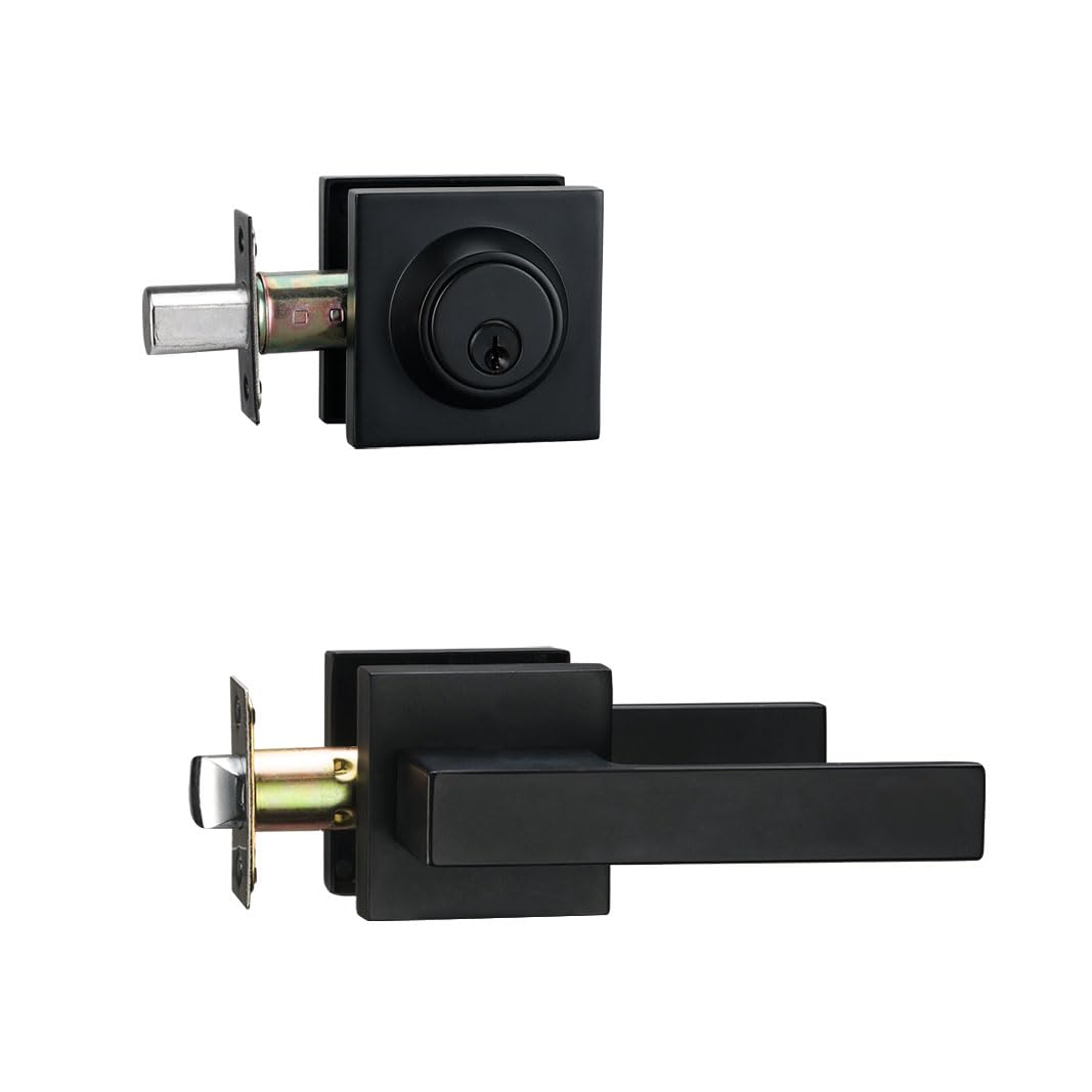 NCSEN Matt Black Front Door Lockset installed on door for secure entry