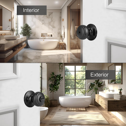 NCSEN matte black door knob with lock close-up showing brass cylinder core and durable finish.