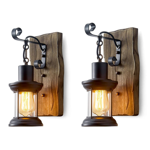 NDDSWM rustic-industrial wall sconce with black metal and wood backplate, ideal for farmhouse ambiance.
