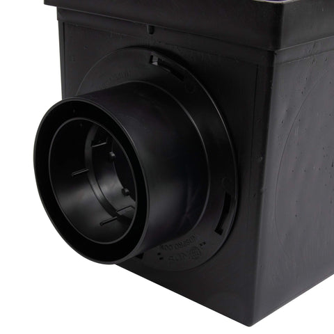 NDS 9-inch plastic drain grate blocks debris and helps flow.