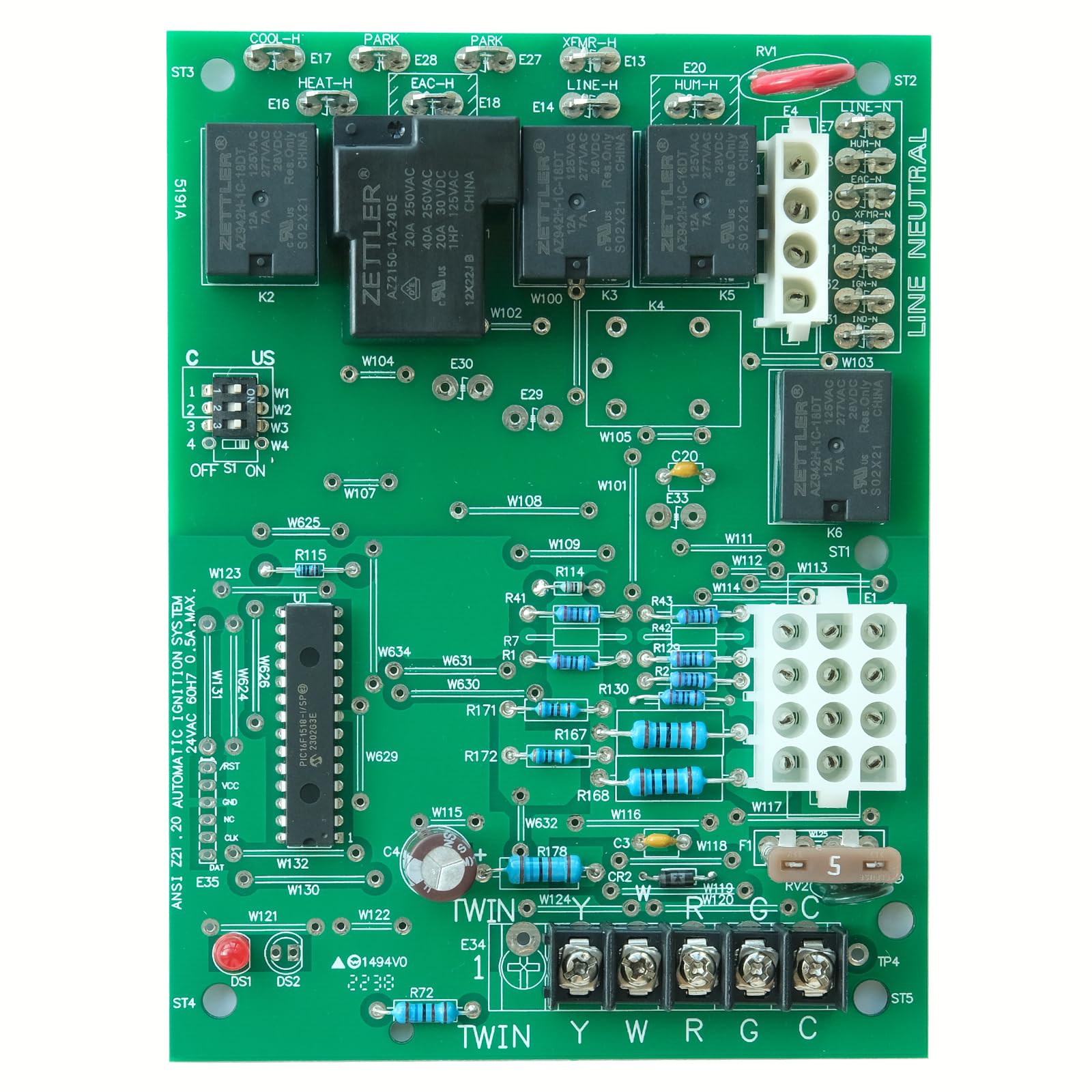 NEALMART 50A55-474 board front view for easy direct replacement in older furnaces.