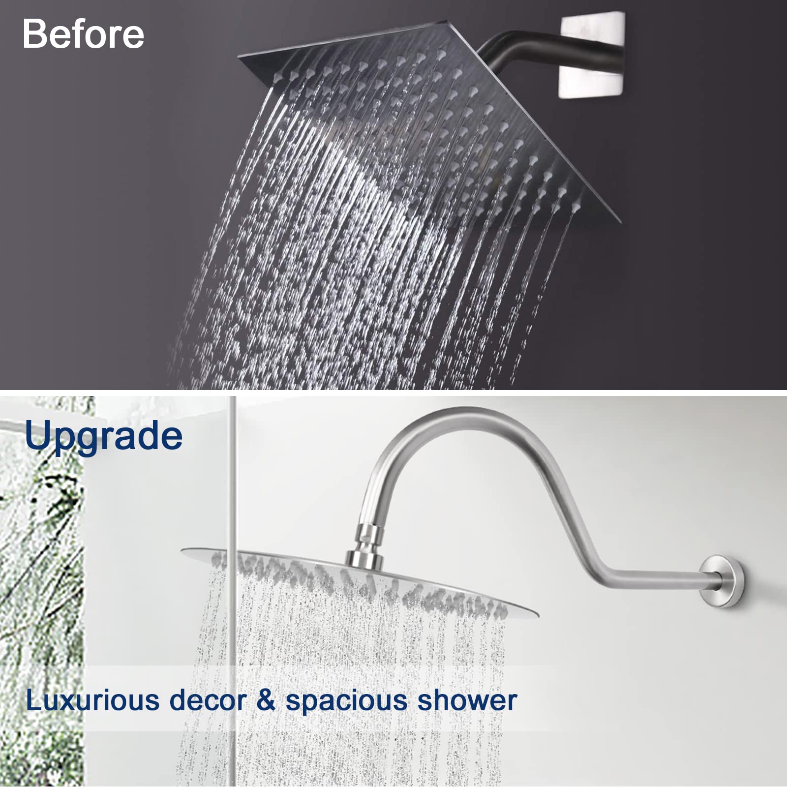 NearMoon shower arm with 1/2 NPT provides broad compatibility with standard plumbing
