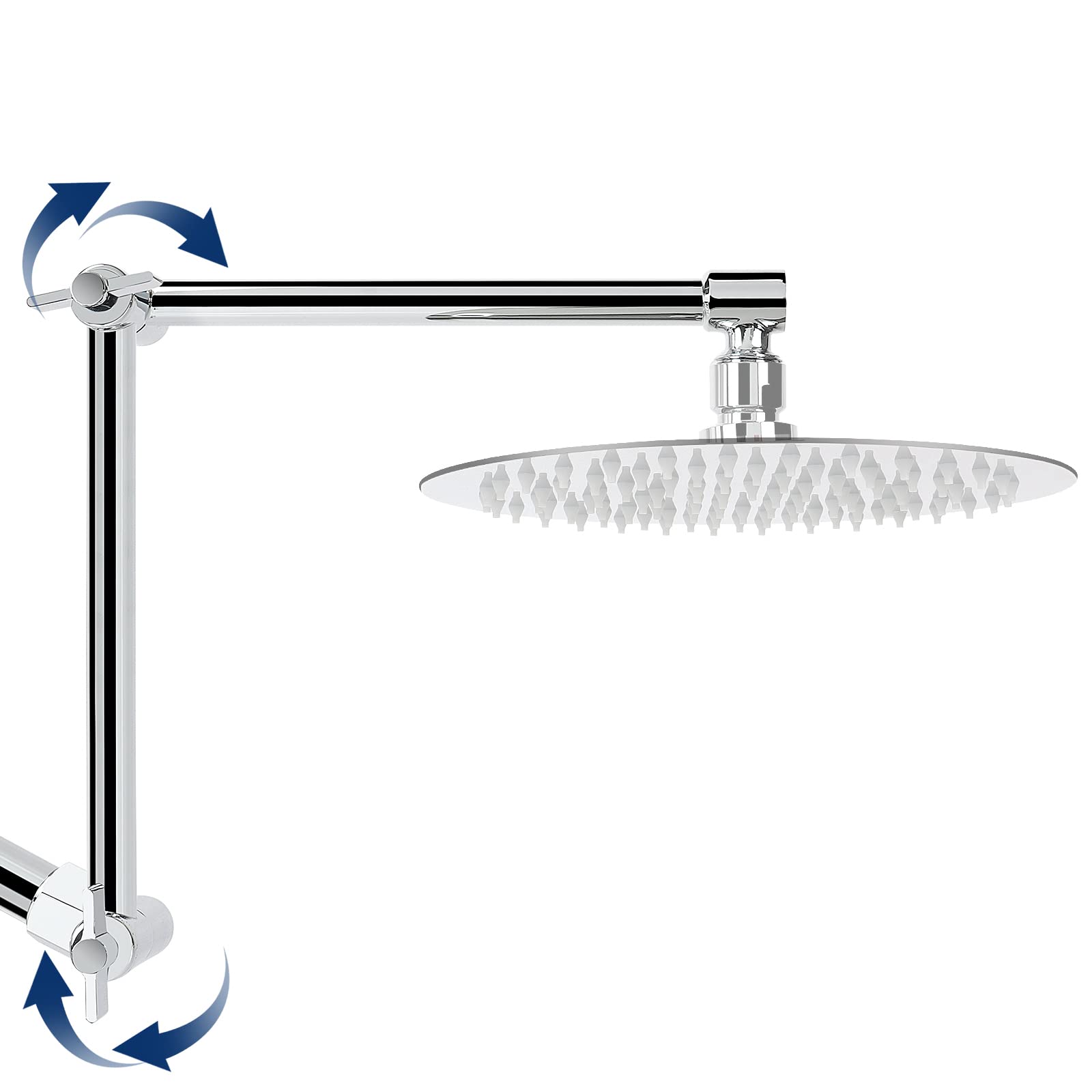 NearMoon adjustable shower arm chrome tilt for precise spray angle.
