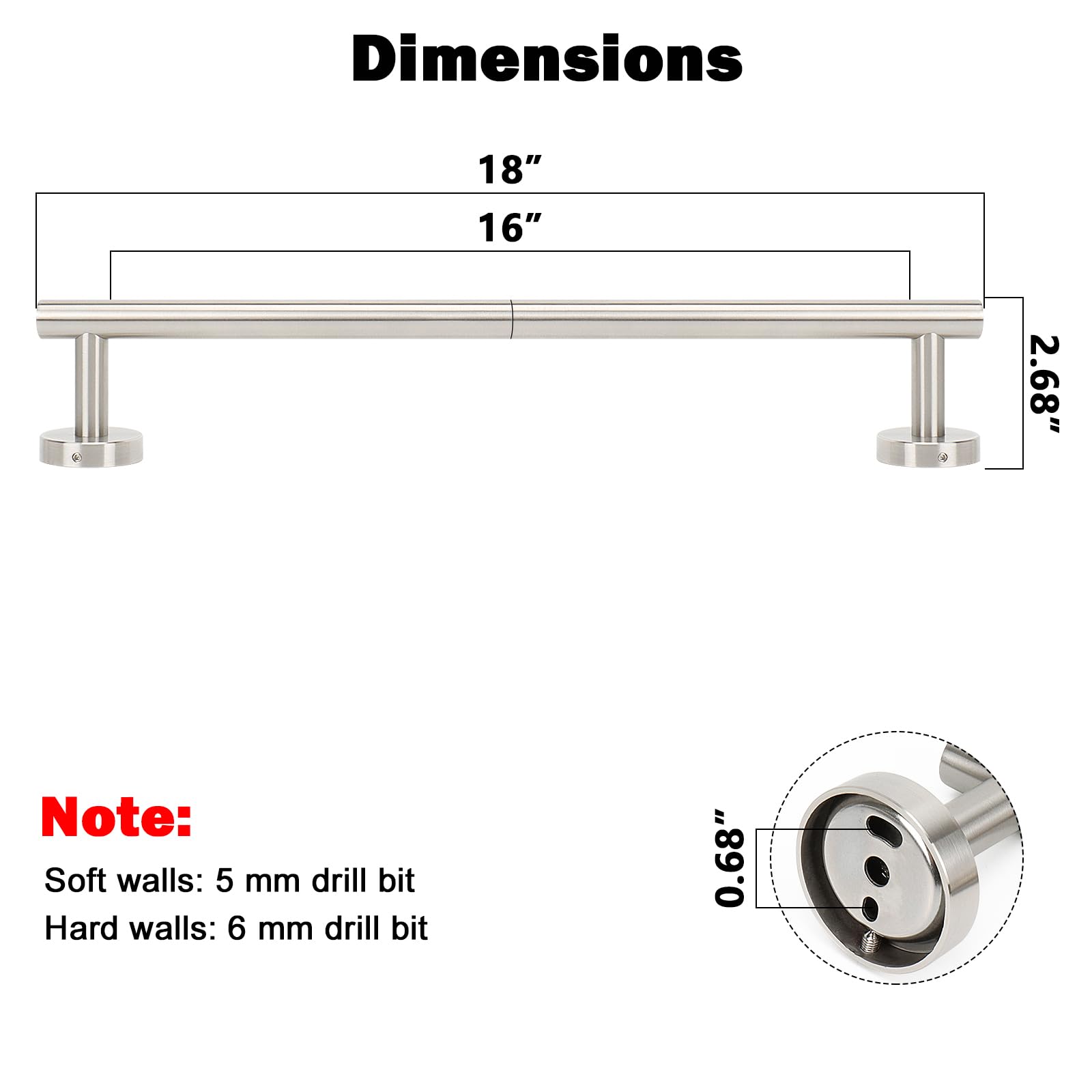 NearMoon towel bar in brushed nickel, side mount, space-saving design near cabinets.