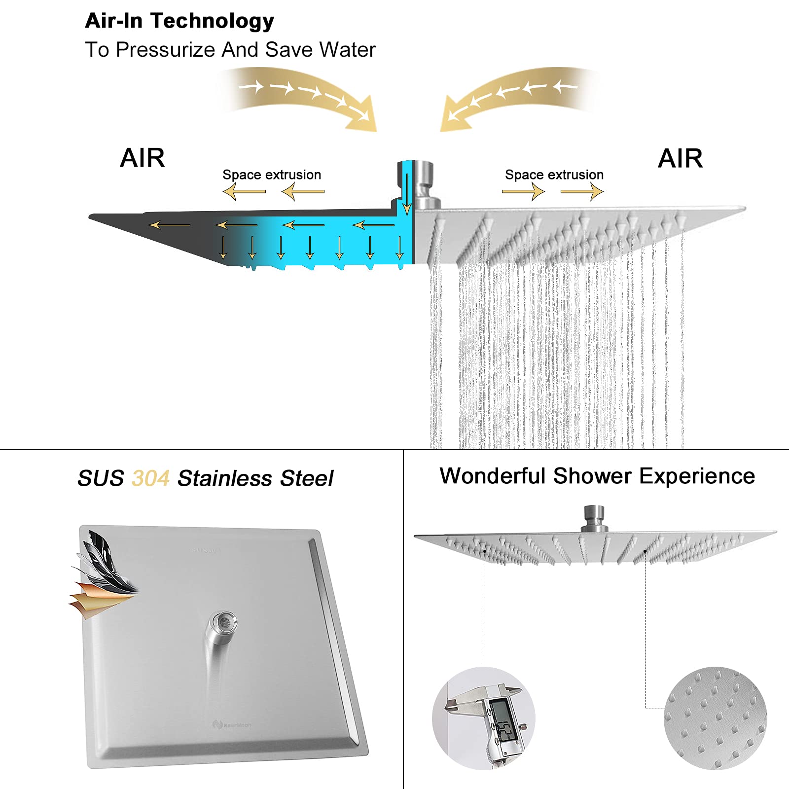 NearMoon brushed nickel finish adds style and easy maintenance