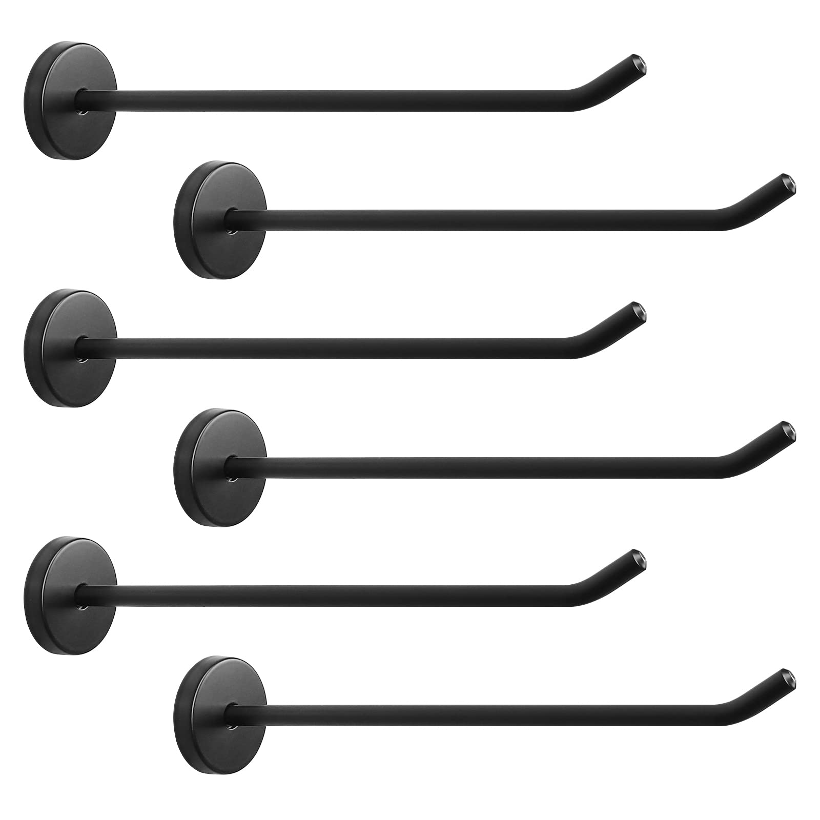 NearMoon coat hooks six-pack in matte black on wall, durable wall-mount for heavy items.