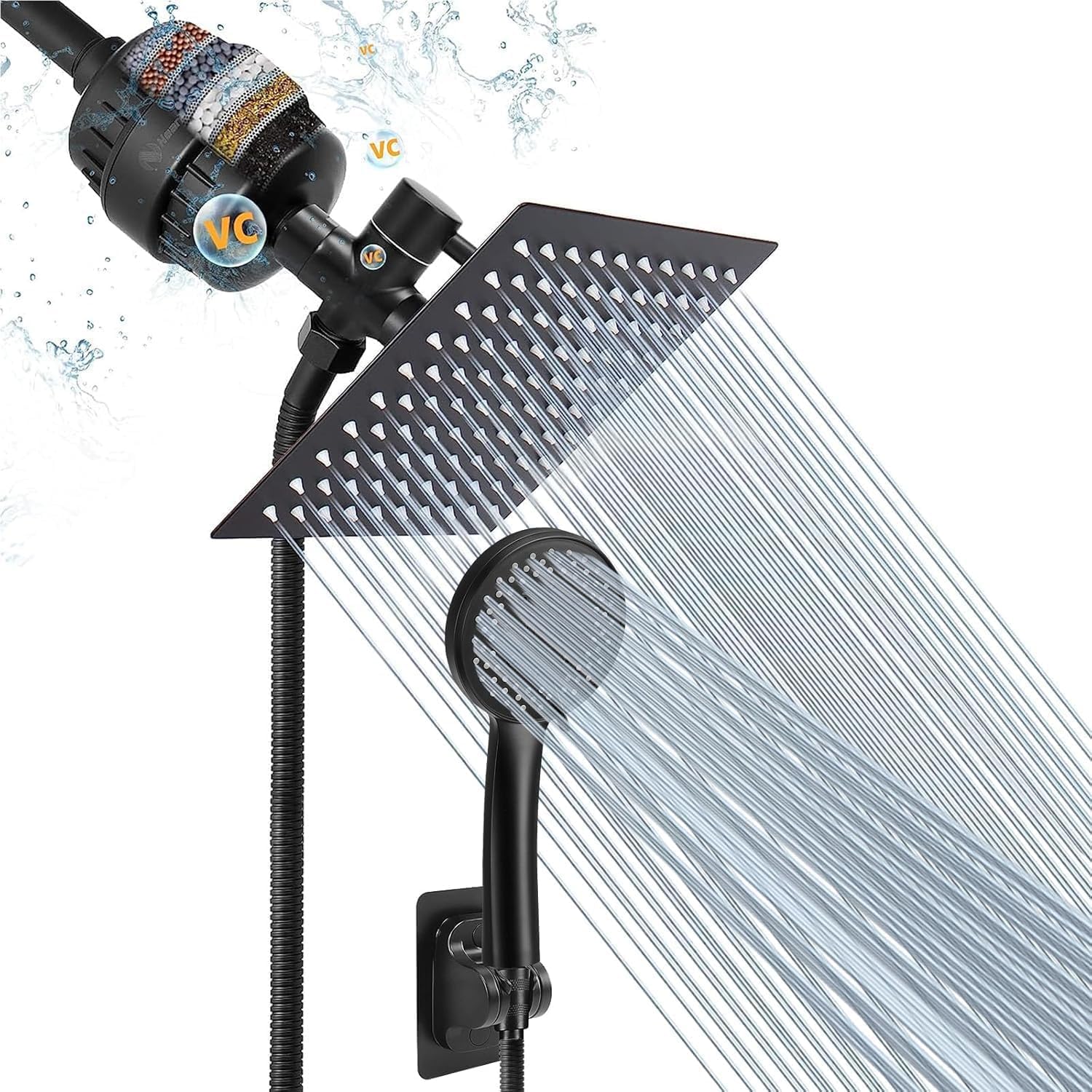 NearMoon filtered rain shower head 8-inch square delivers wide coverage and strong flow