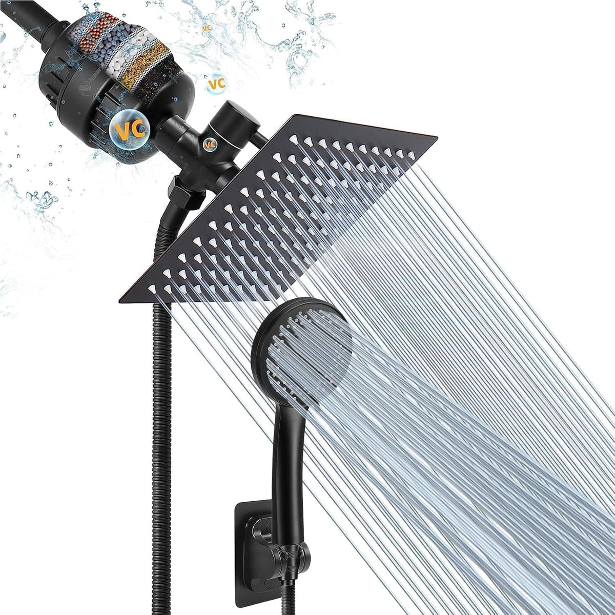 NearMoon filtered rain shower head 8-inch square delivers wide coverage and strong flow
