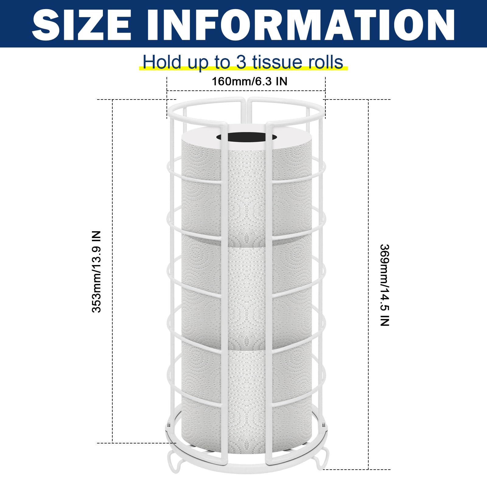 NearMoon free-standing tissue storage holds three rolls for compact spaces