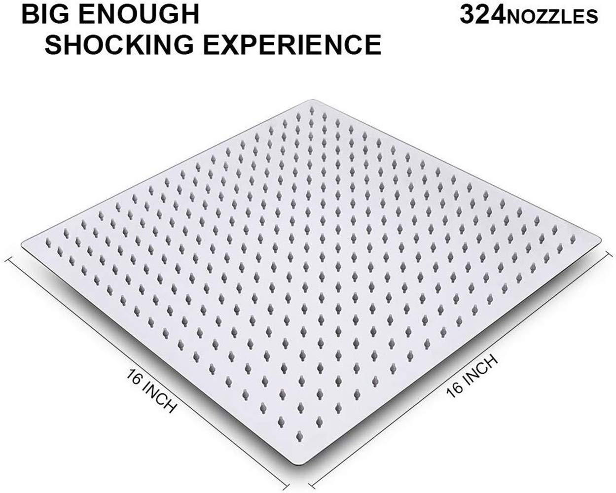 NearMoon high-flow stainless square head maintains steady water pressure across outlets.