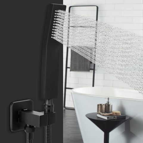 NearMoon matte black bracket contrasting with brass head for modern bathroom style.