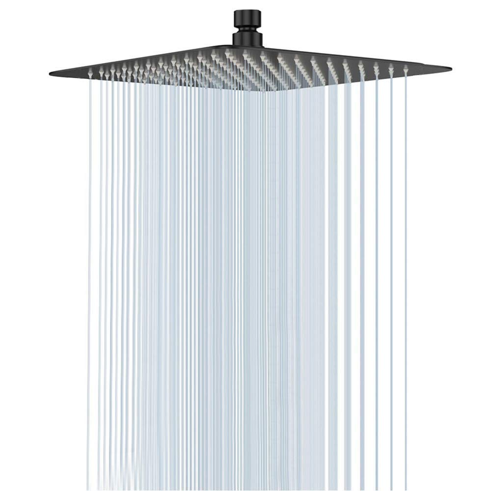 NearMoon Rain Shower Head 12in square, matte-black, delivers immersive full-body coverage.