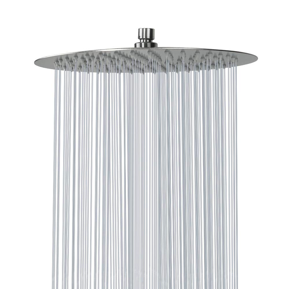 NearMoon rain shower head with 12 inch brushed nickel finish delivering expansive coverage.