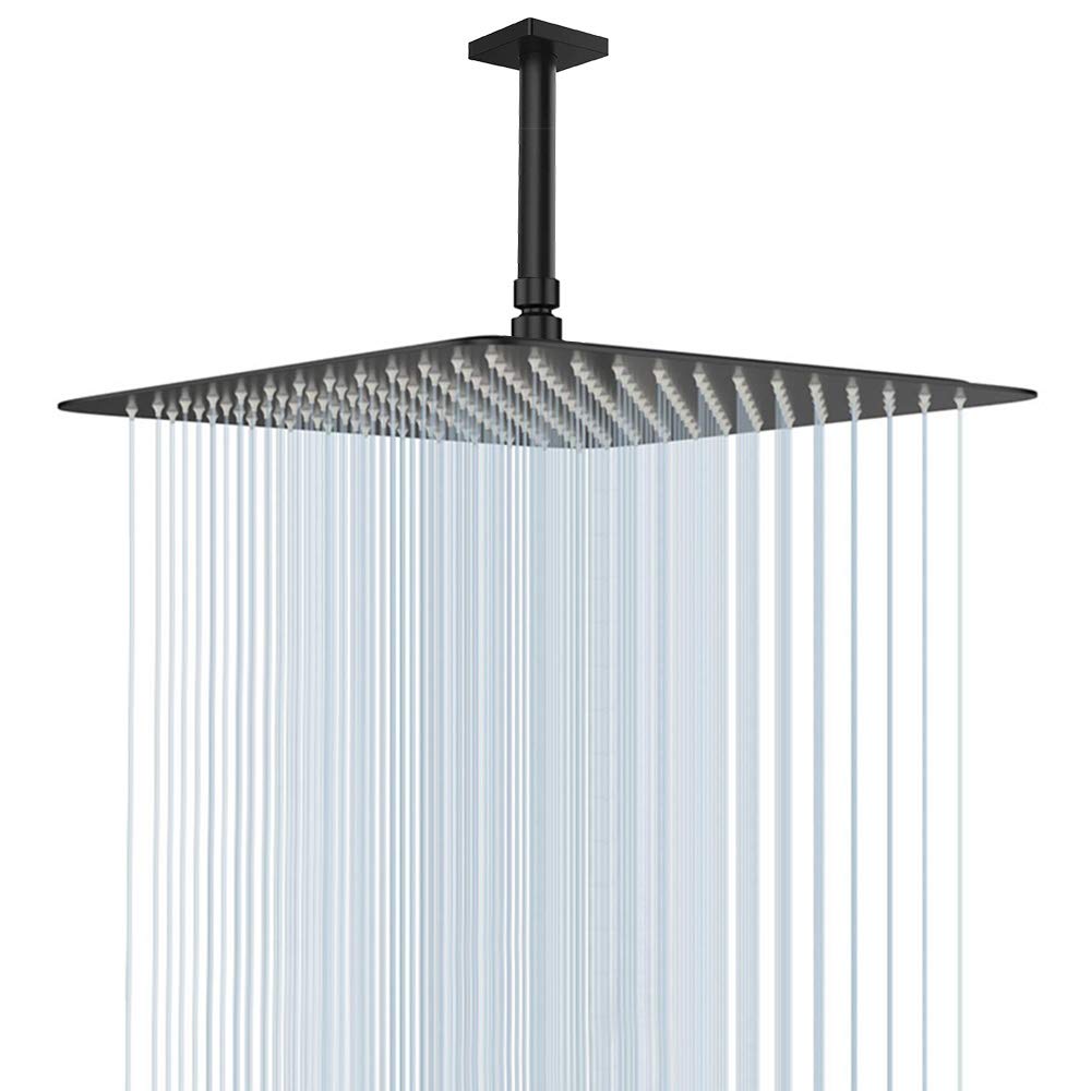 NearMoon 16-inch square rain shower head in matte black offers broad coverage