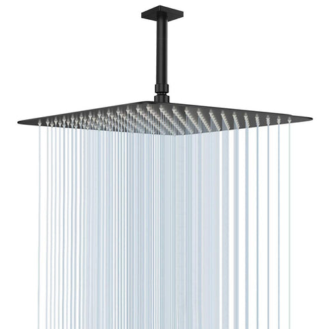 NearMoon 16-inch square rain shower head in matte black offers broad coverage