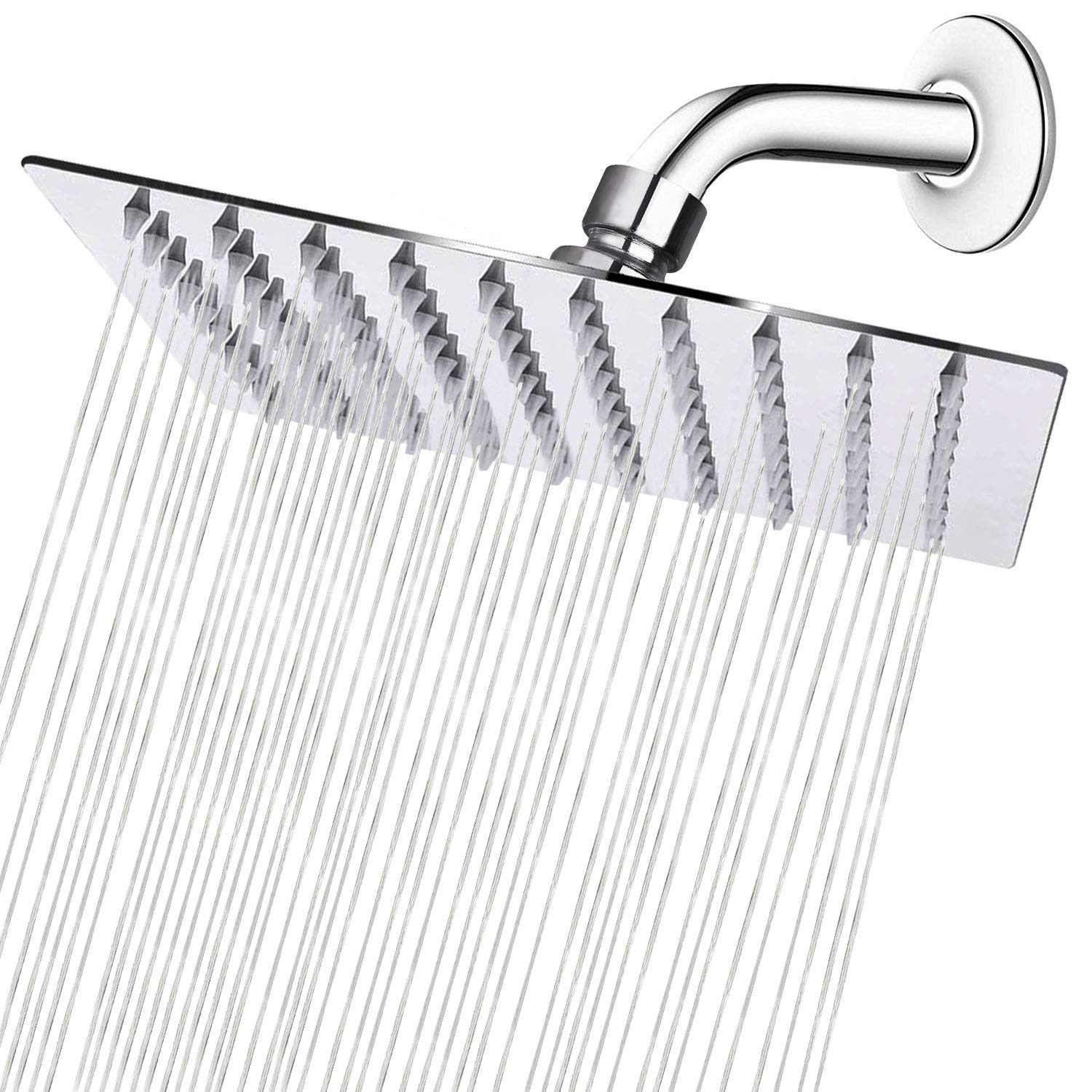 NearMoon rain shower head, 8-inch square chrome finish delivers spa-like rainfall at home.