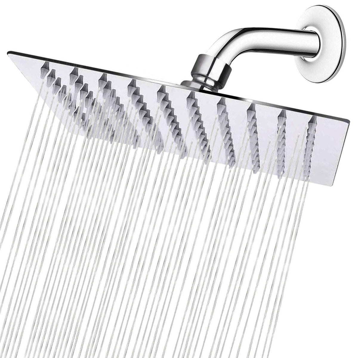 NearMoon rain shower head, 8-inch square chrome finish delivers spa-like rainfall at home.