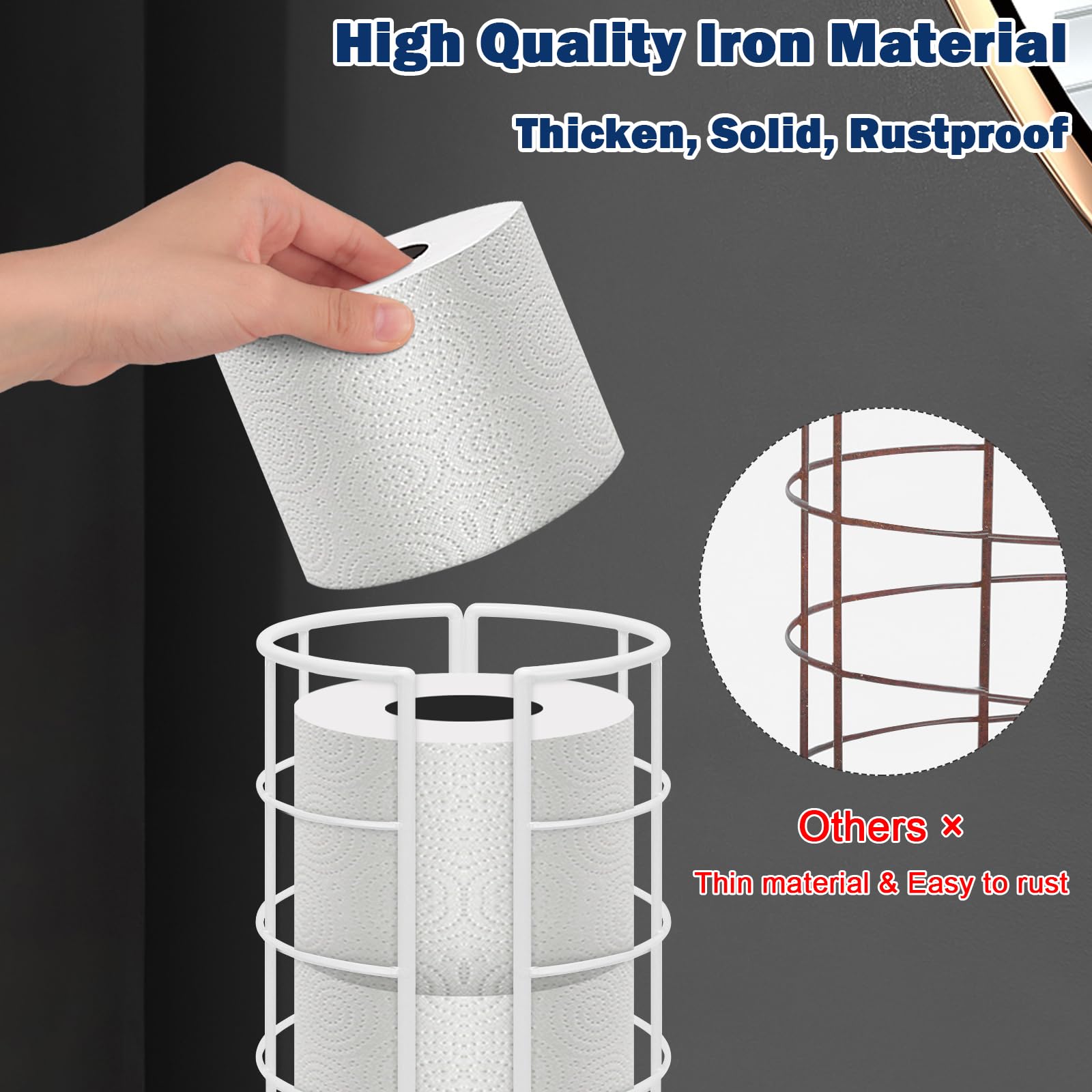 NearMoon raised-base design keeps rolls dry away from bathroom floor