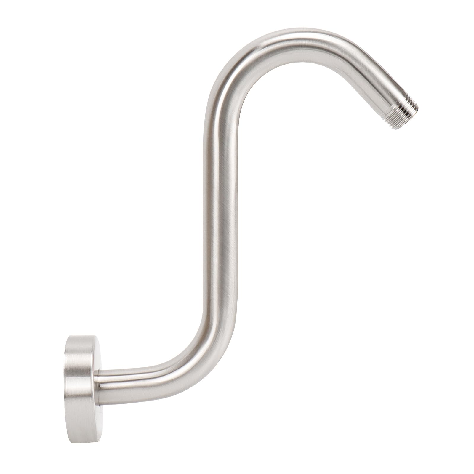 NearMoon S-shaped shower arm, 8-inch rise, brushed nickel finish increases shower space.