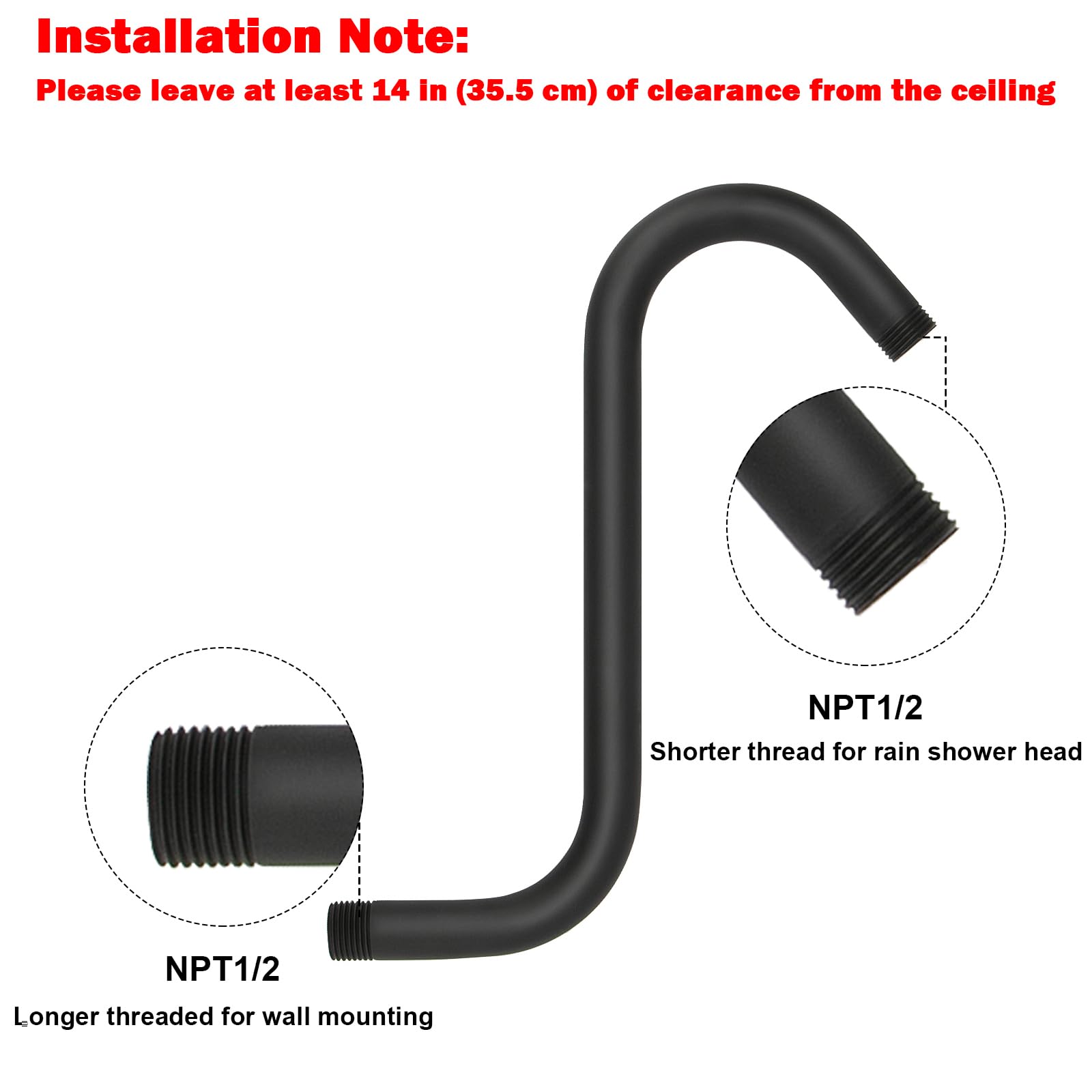 NearMoon S-shaped shower arm installation in-wall for a tidy bathroom look