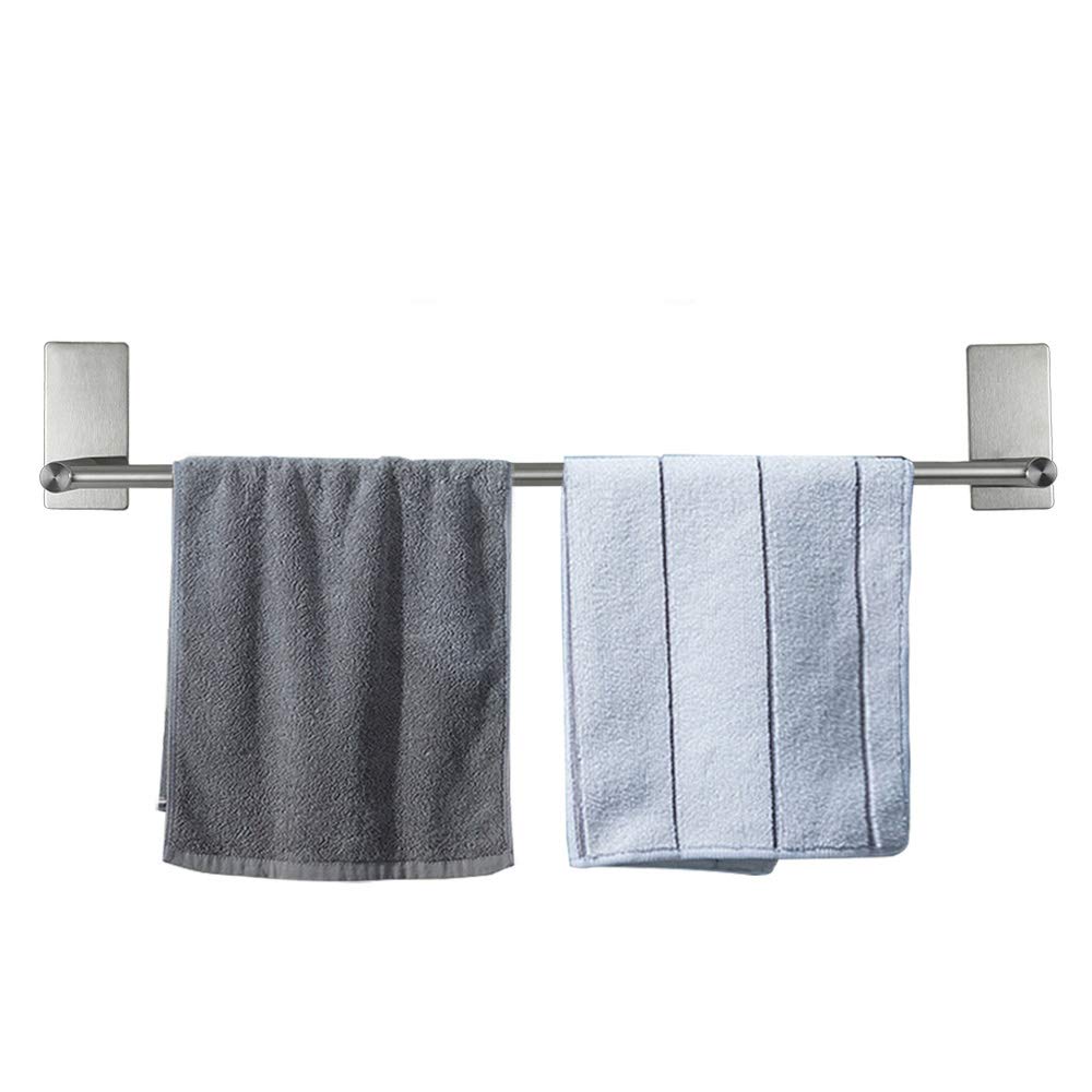 NearMoon self-adhesive towel bar in brushed nickel on smooth tile wall