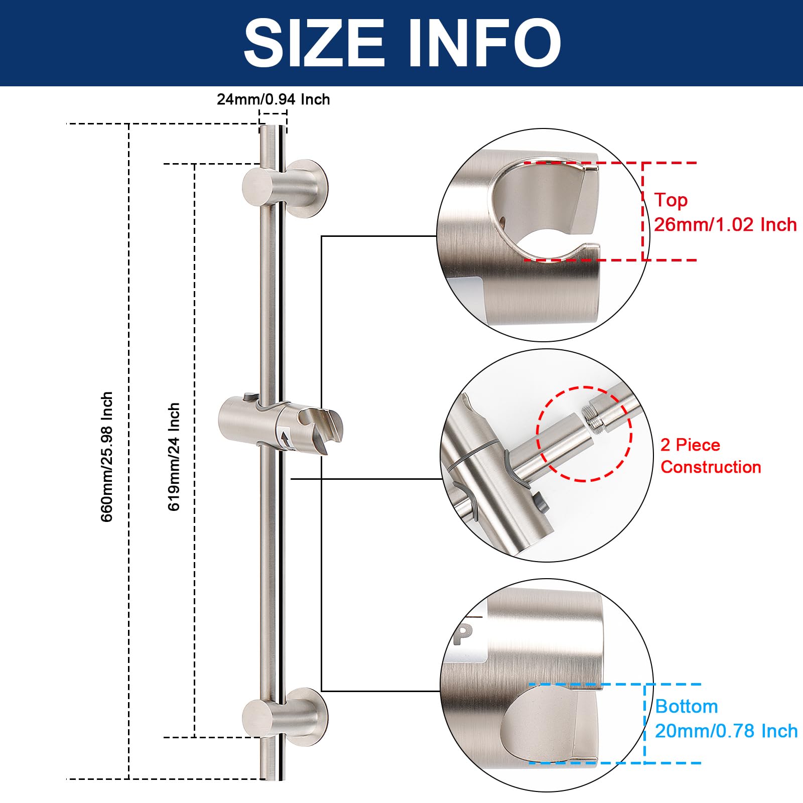 NearMoon 360-degree rotation shower head holder for flexible aim.