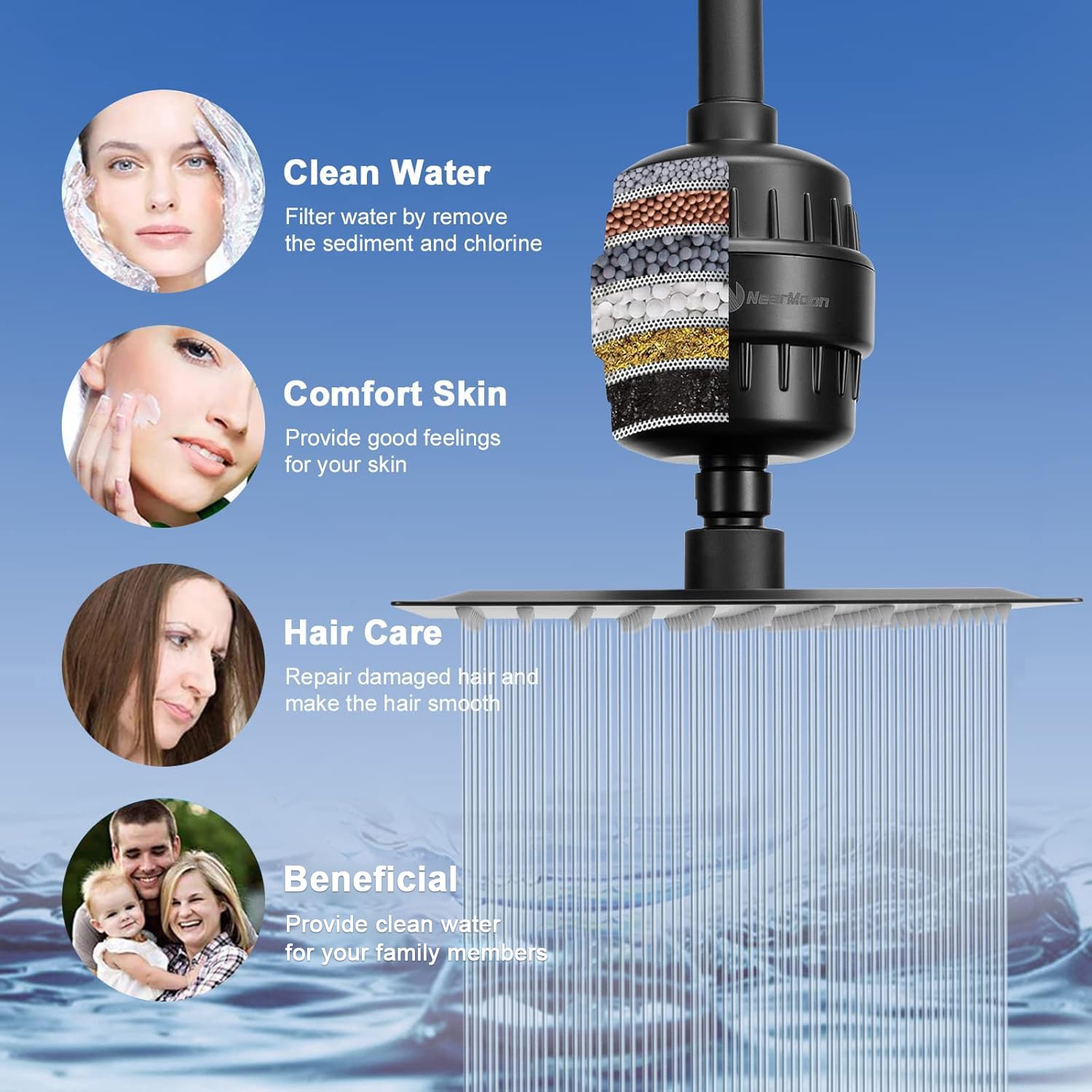NearMoon stainless steel shower head resistant to rust for daily use