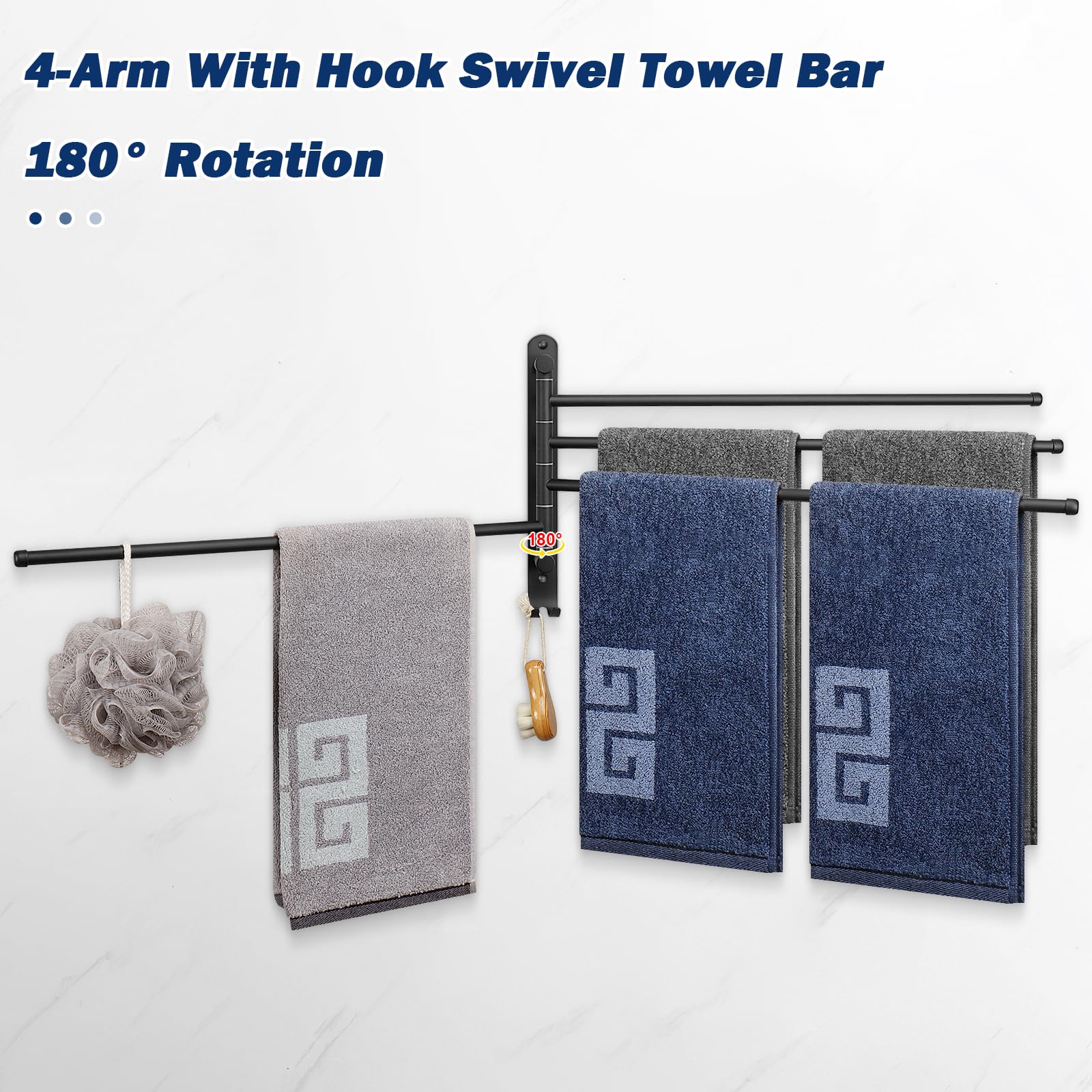 NearMoon Swivel Towel Rack demonstrates 180-degree rotation for flexible drying.