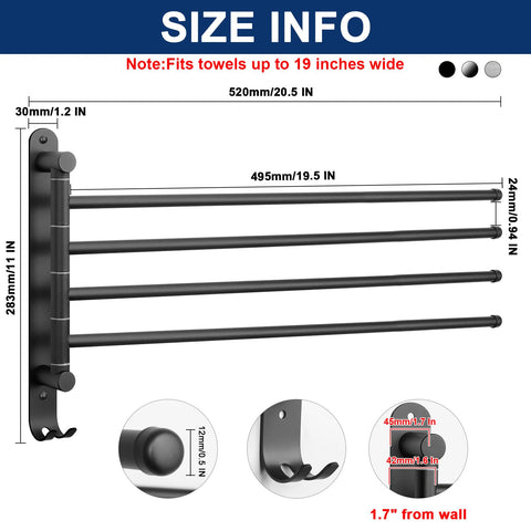 NearMoon Swivel Towel Rack 4-arm design keeps towels organized.
