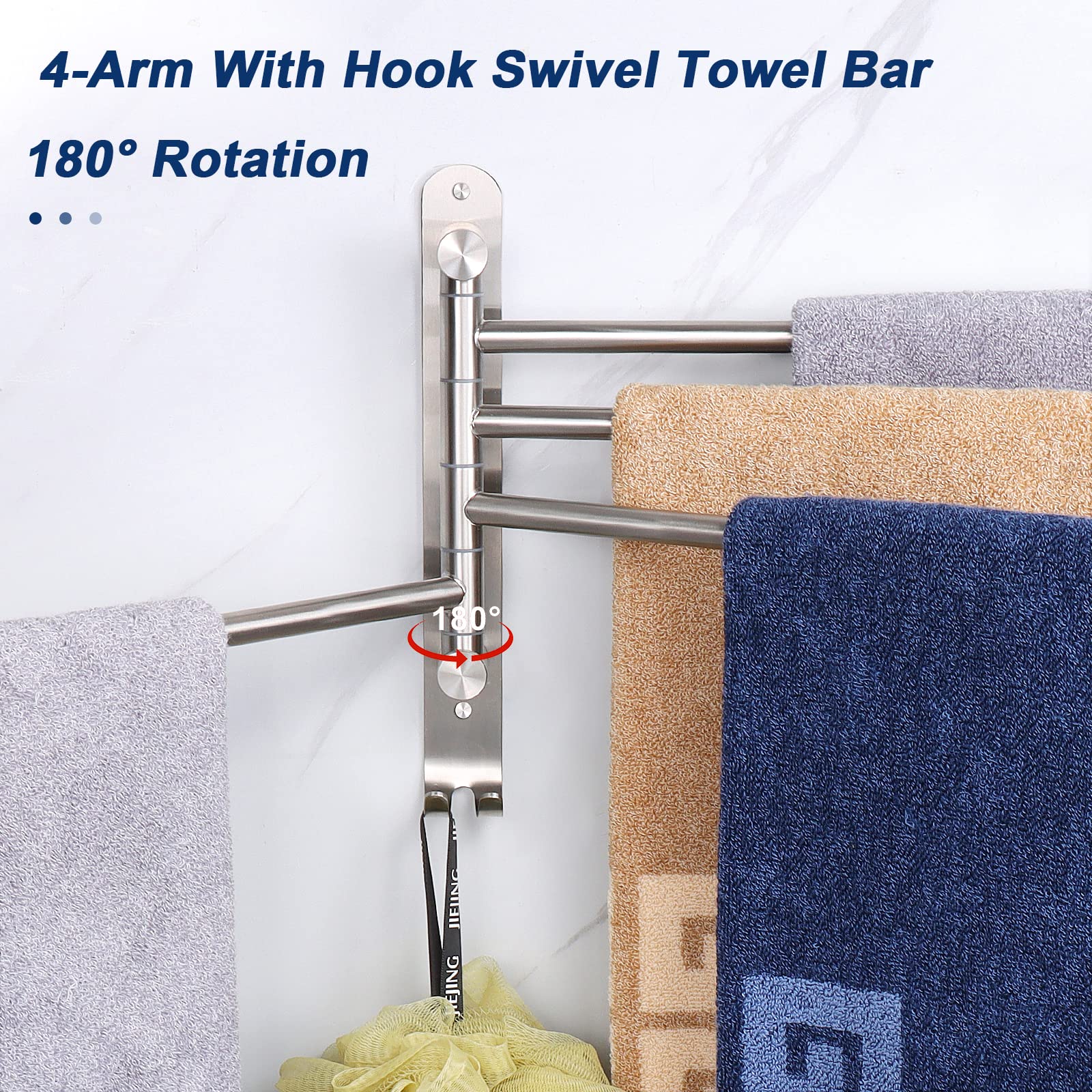 NearMoon four-arm rack extended, showing towels and utensils hanging