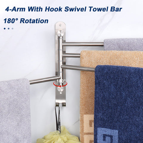 NearMoon four-arm rack extended, showing towels and utensils hanging