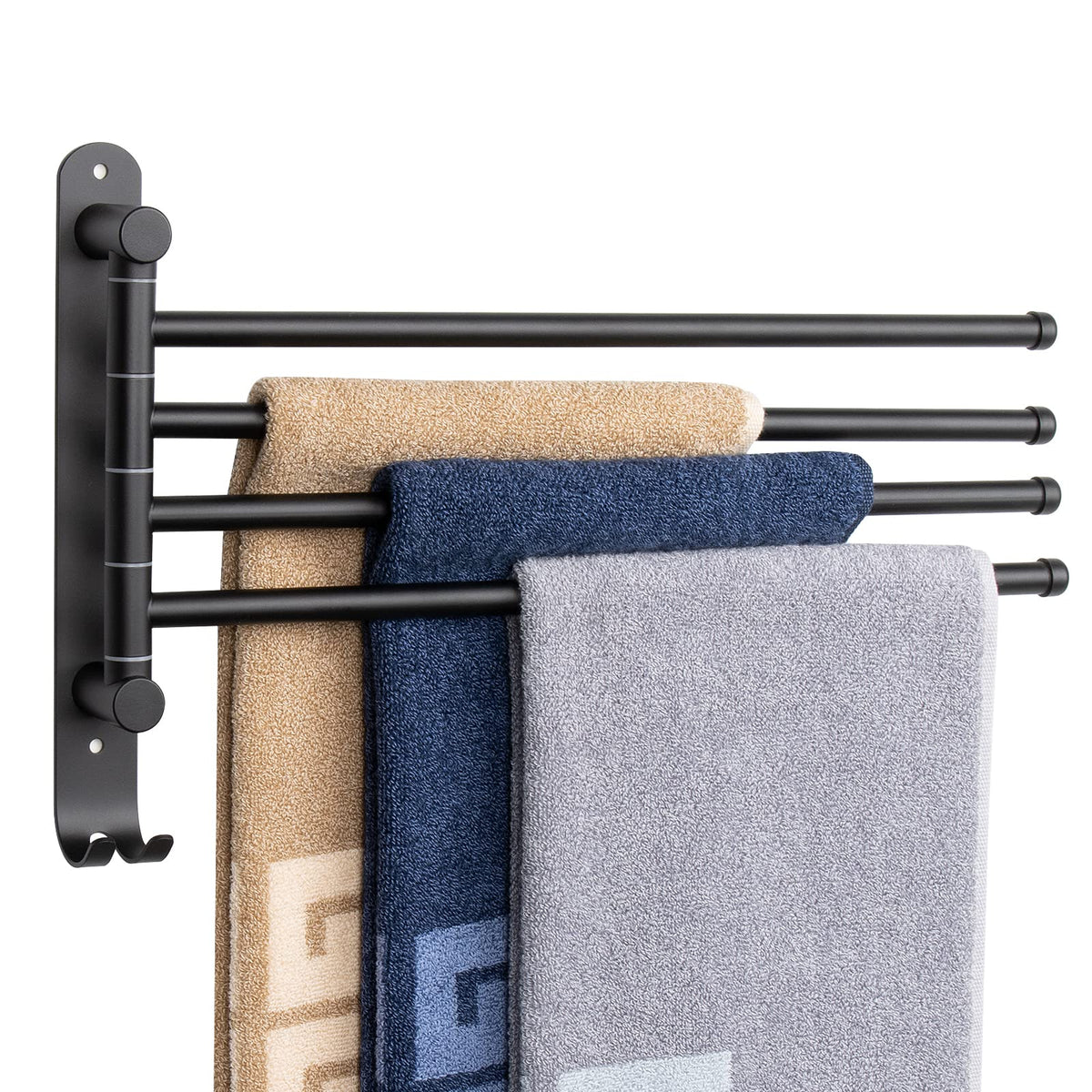 NearMoon four-arm swivel towel rack on wall with space-saving design.