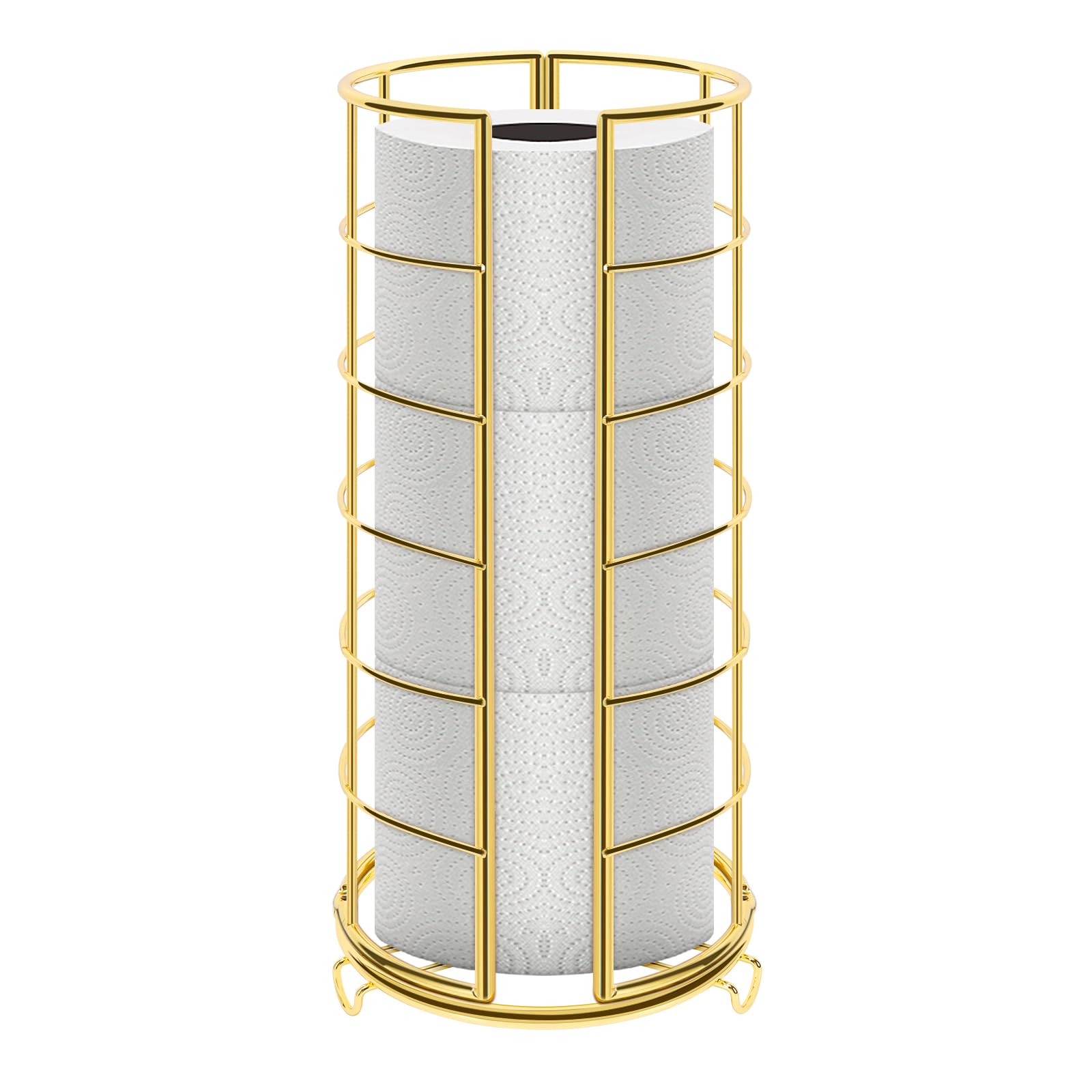 NearMoon toilet paper organizer stand in gold with three-roll capacity keeps bathroom clutter-free.