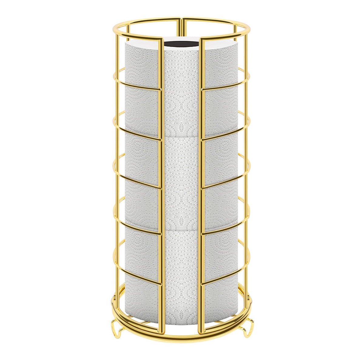 NearMoon toilet paper organizer stand in gold with three-roll capacity keeps bathroom clutter-free.
