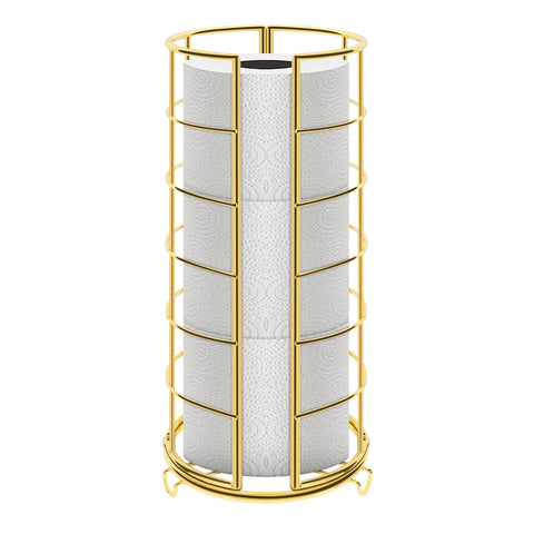 NearMoon toilet paper organizer stand in gold with three-roll capacity keeps bathroom clutter-free.