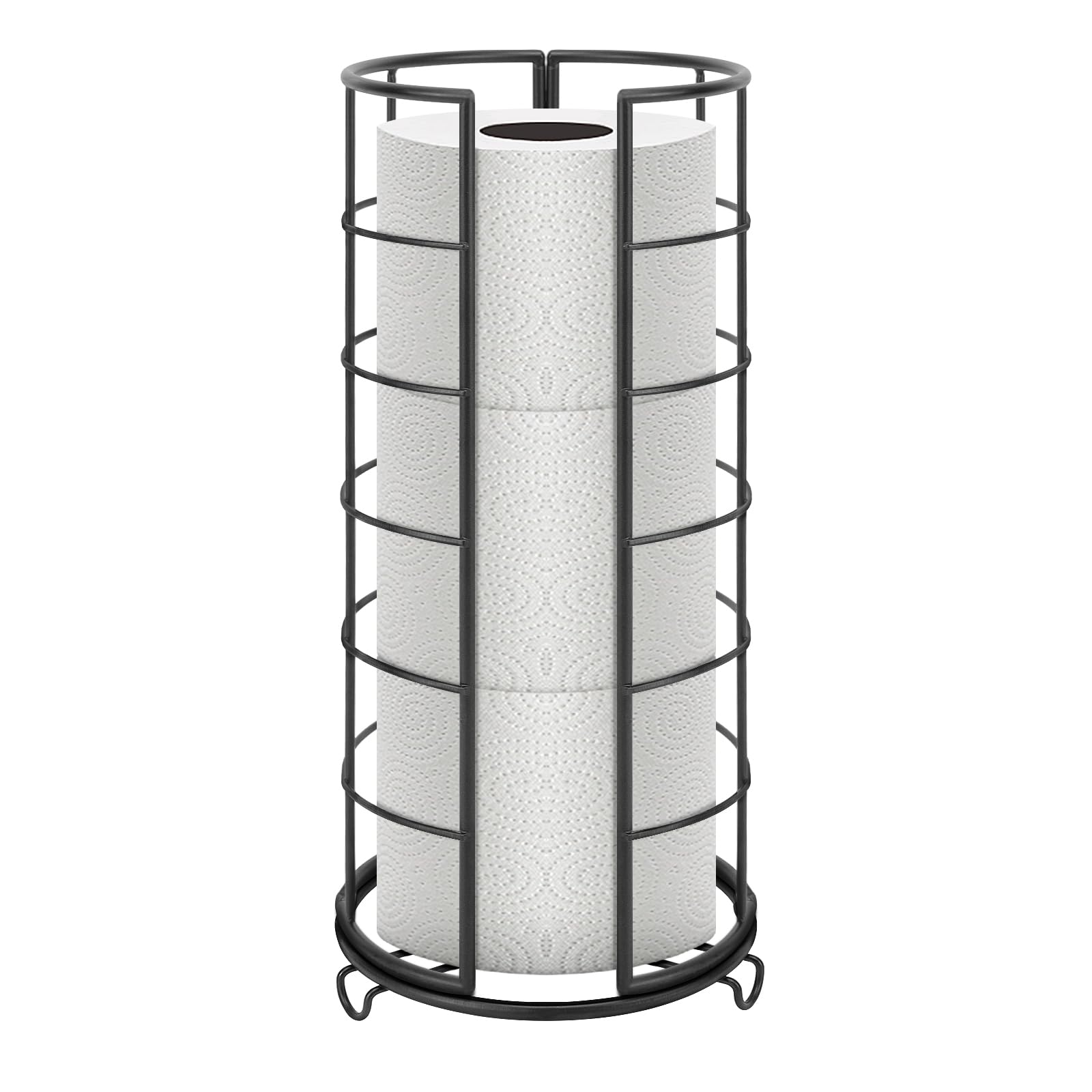 NearMoon toilet paper organizer stand with matte black base holding three rolls in a bathroom setting