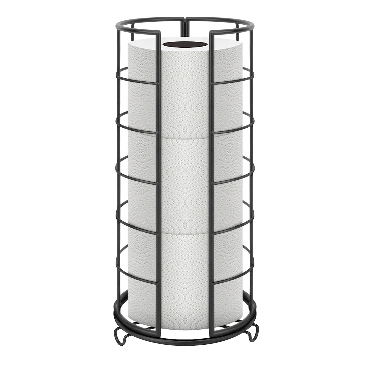 NearMoon toilet paper organizer stand with matte black base holding three rolls in a bathroom setting