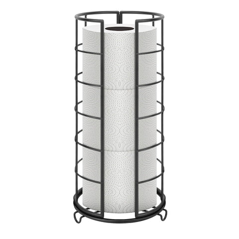 NearMoon toilet paper organizer stand with matte black base holding three rolls in a bathroom setting