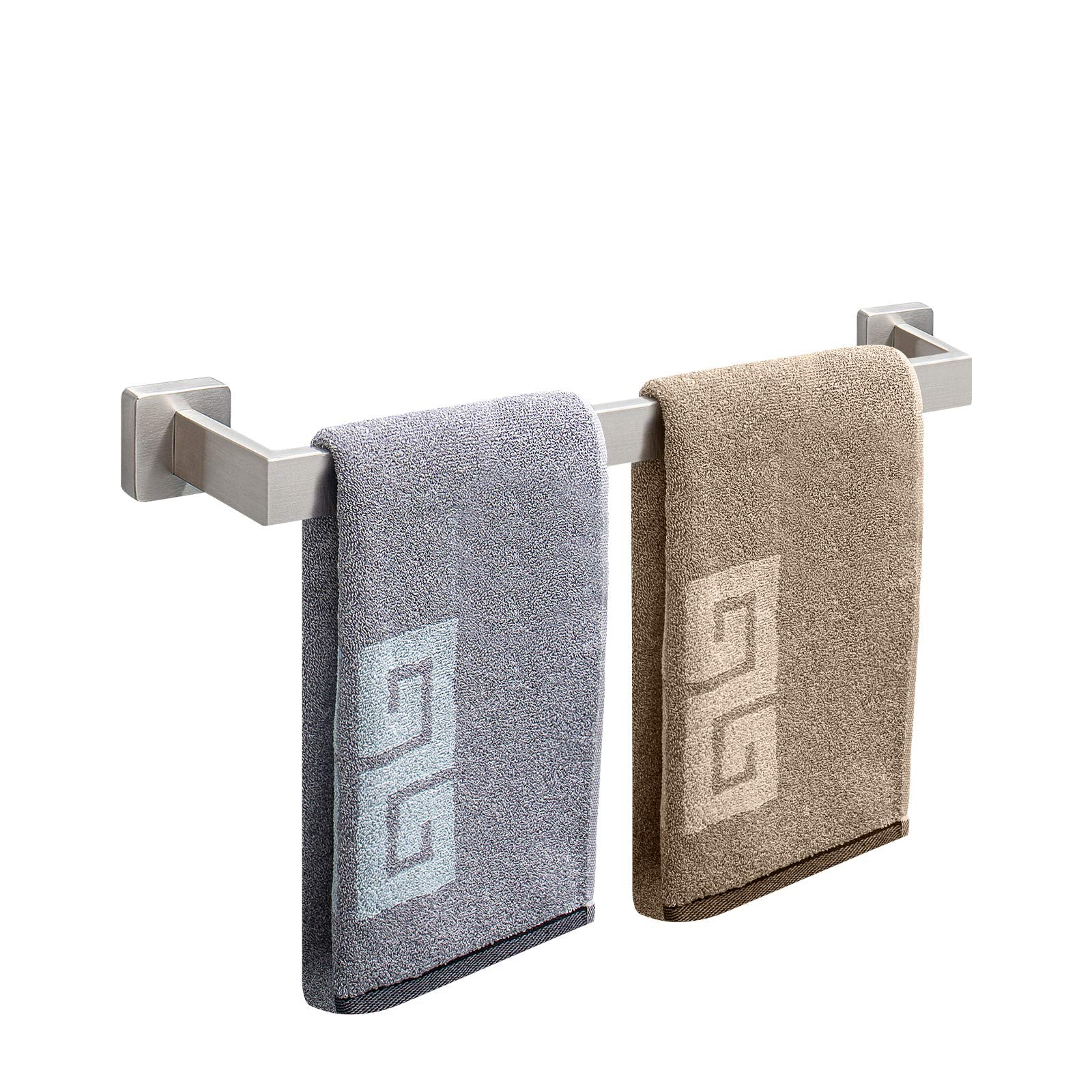 NearMoon brushed nickel towel bar, front view, offers sturdy towel storage