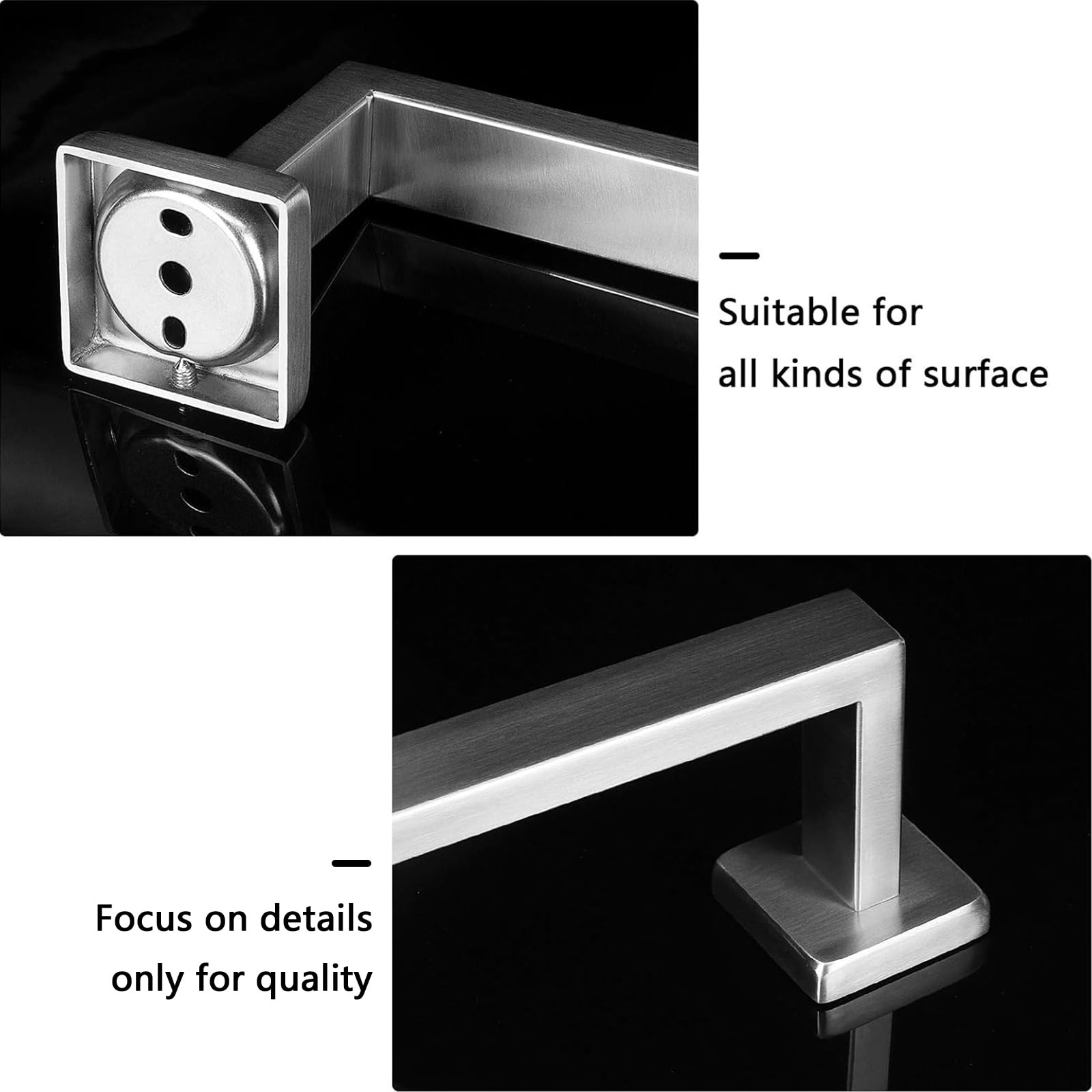 NearMoon towel bar square base showcases durable thick tubes and deformation resistance