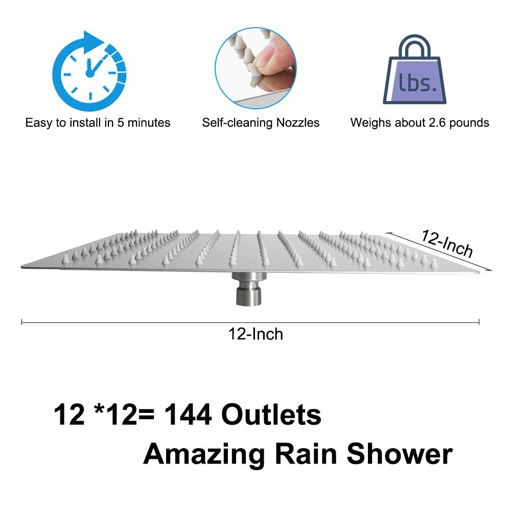 NearMoon wide 12-inch rain head delivers enveloping spray.